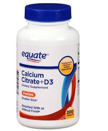 Equate Calcium Citrate + D3 Petites Dietary Supplement Tablets, 200 count