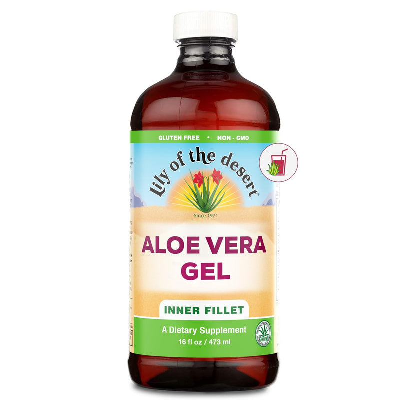 Lily of the Desert Aloe Vera Gel - Inner Fillet Filtered Aloe Vera Drink, Thicker Consistency, with Natural Vitamins, Digestive Enzymes for Gut Health, Stomach Relief, Wellness, Glowing Skin, 16 Fl Oz