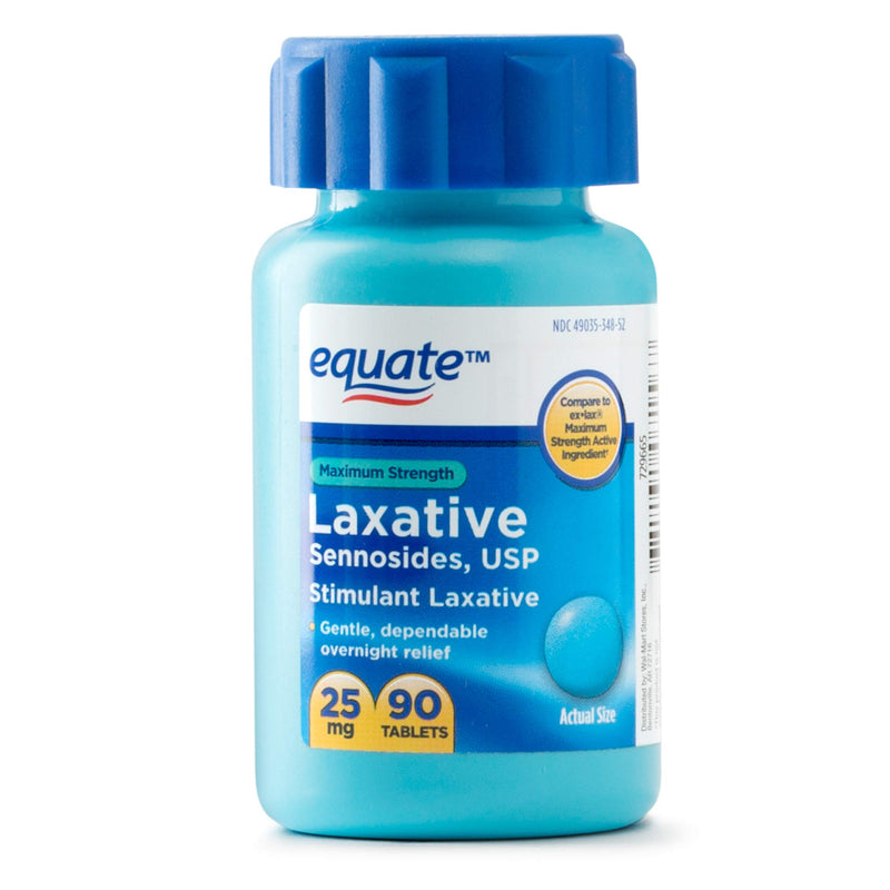 Equate Maximum Strength Tablets for Laxative Relief, 90 ct, 25 mg, Pack of 2